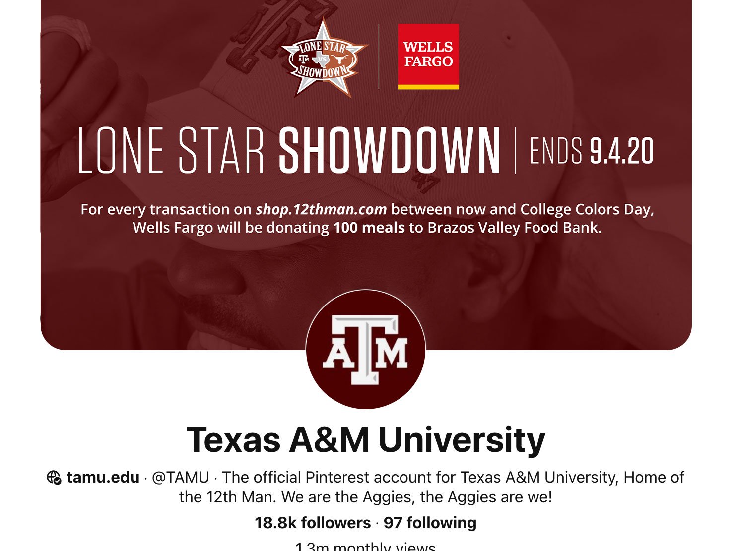 Header image of @TAMU on Pinterest, promoting the Lone Star Showdown