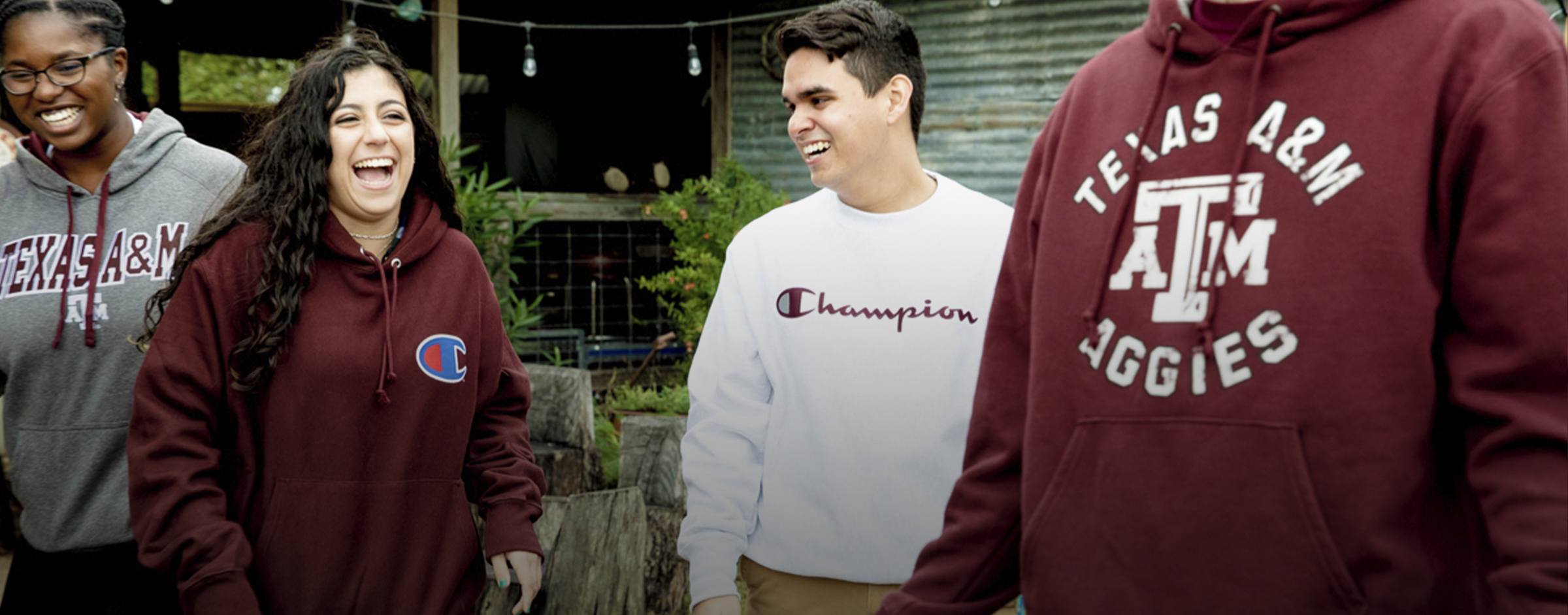 Texas A&M Students wearing Aggie braned Champion sweathshirts